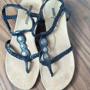 Minnetonka Black Braided Thong Sandals